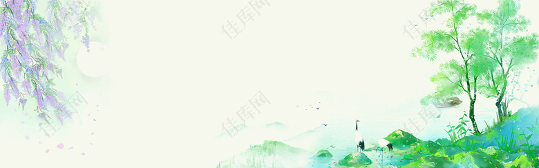 中国风手绘绿色平面banner