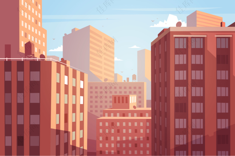城市楼群风景插画背景图