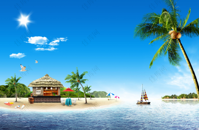 美丽海滩风景旅游海报背景素材