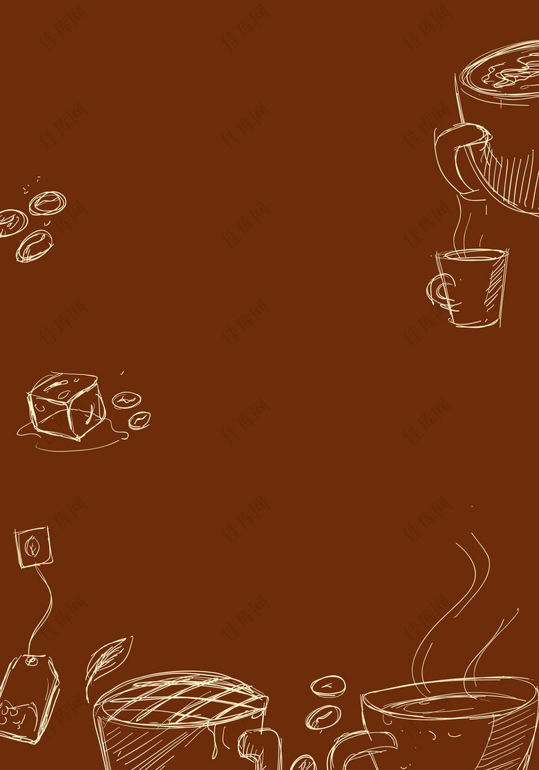 欧式咖啡豆咖啡店海报展板线描背景素材