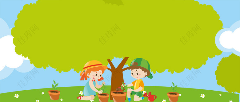 儿童植树节卡通树木背景