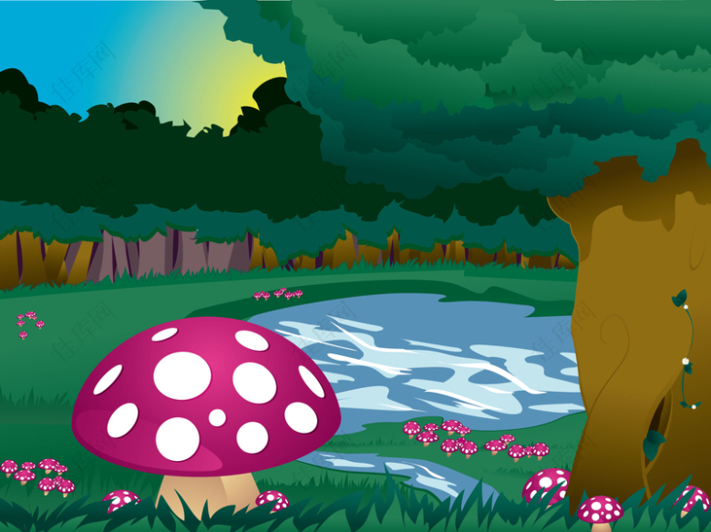 手绘蘑菇森林海报背景