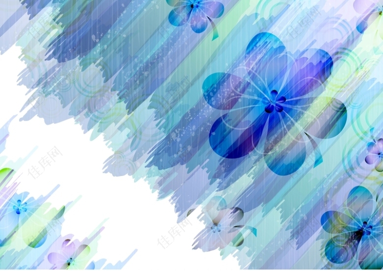 蓝色花朵艺术刷痕背景矢量素材