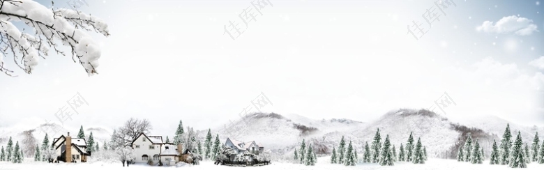 白色摄影雪景山村背景