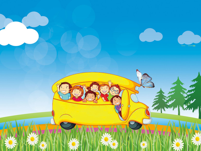 六一儿童节卡通儿童汽车郊游海报背景