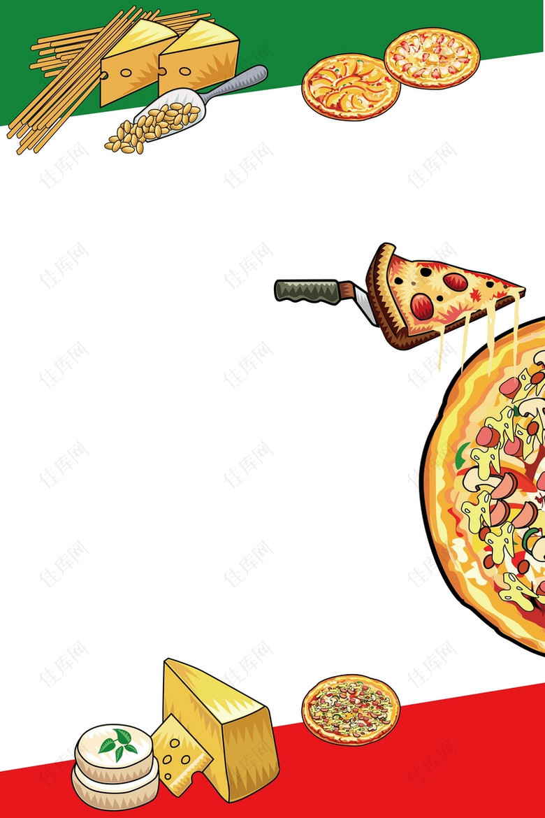 矢量手绘卡通美食披萨背景