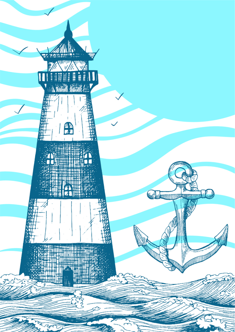 简约手绘海洋灯塔广告