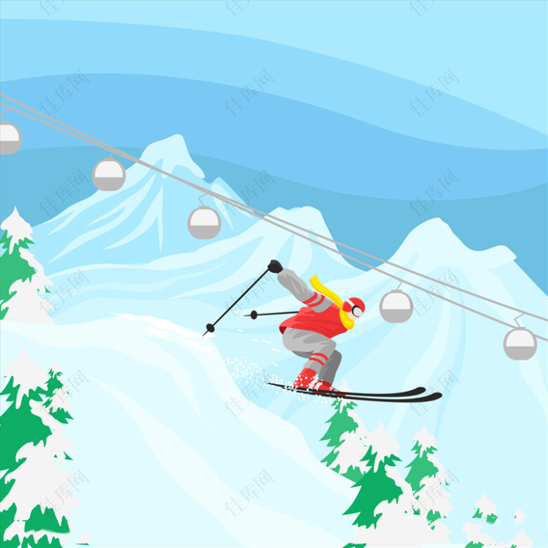 卡通人物滑雪图