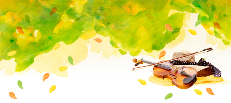 卡通手绘清新树叶小提琴详情页海报背景