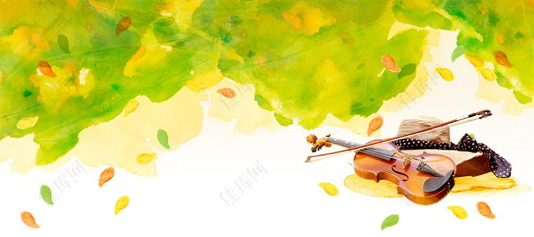 卡通手绘清新树叶小提琴详情页海报背景