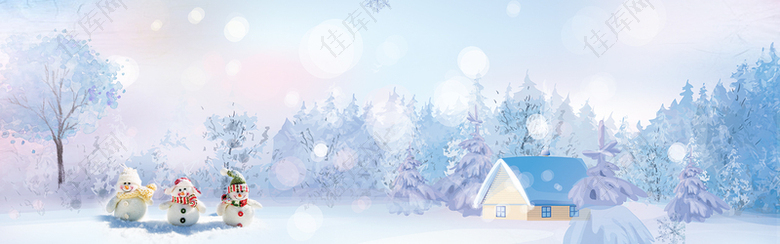 圣诞节雪人清新文艺banner背景