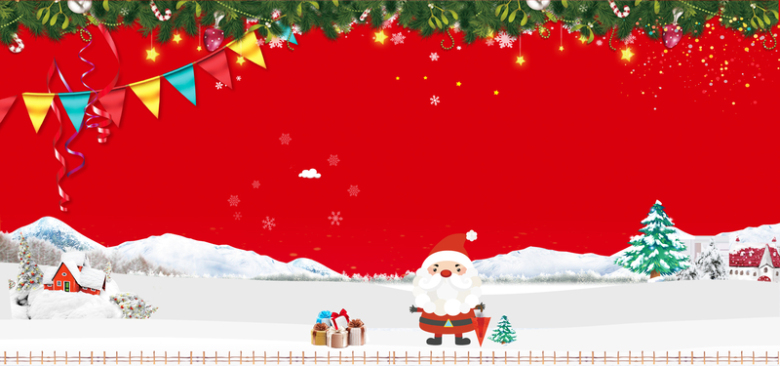 圣诞节卡通雪花文艺红色banner