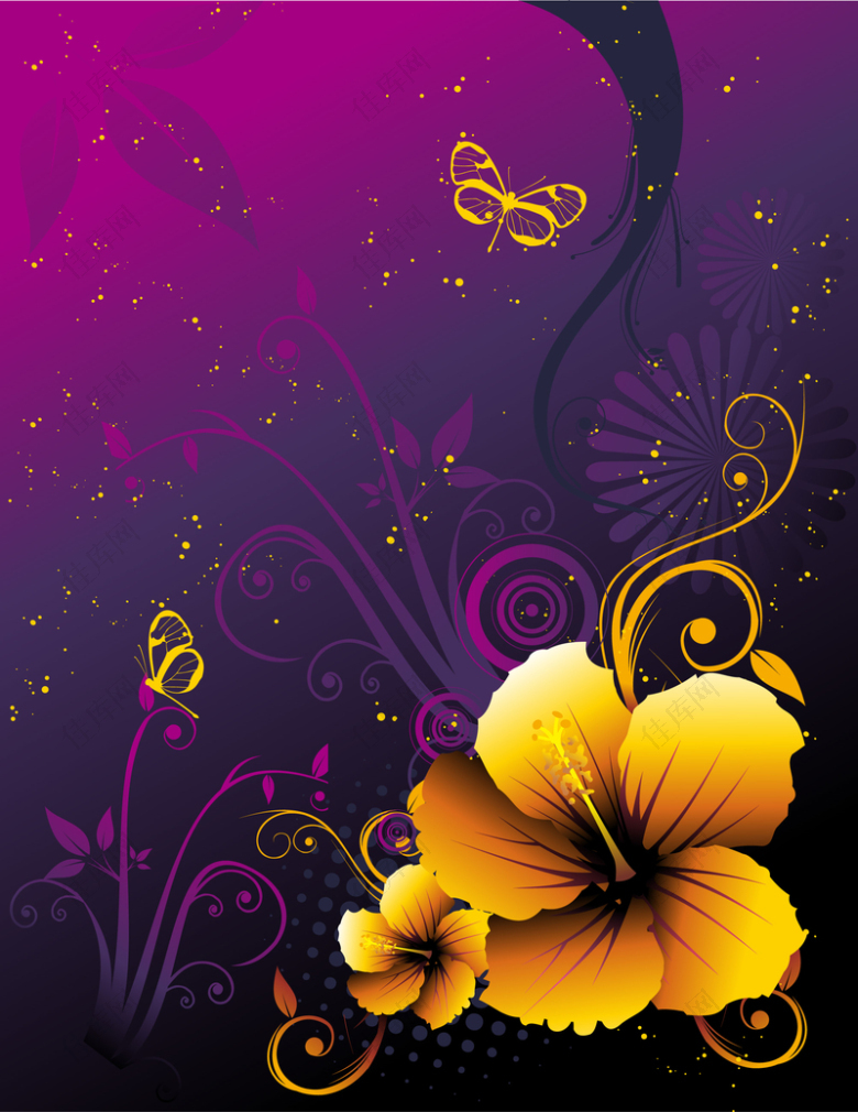 大气紫红色金色花朵背景素材