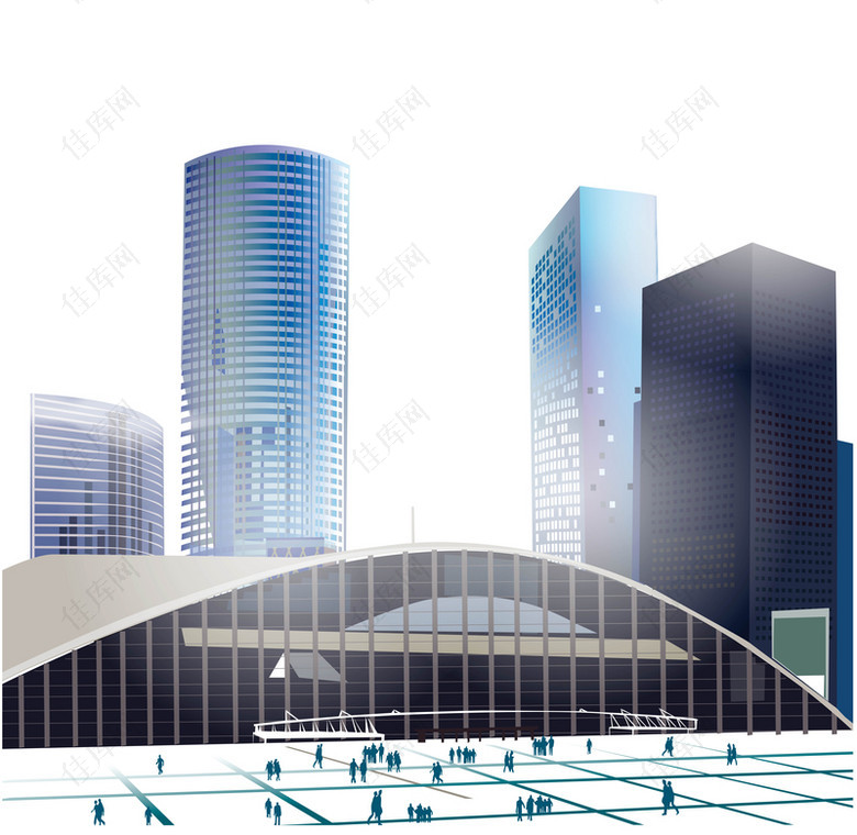 现代城市插图矢量素材图模板