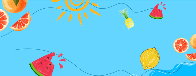 夏季冰爽西瓜柠檬卡通几何蓝色背景