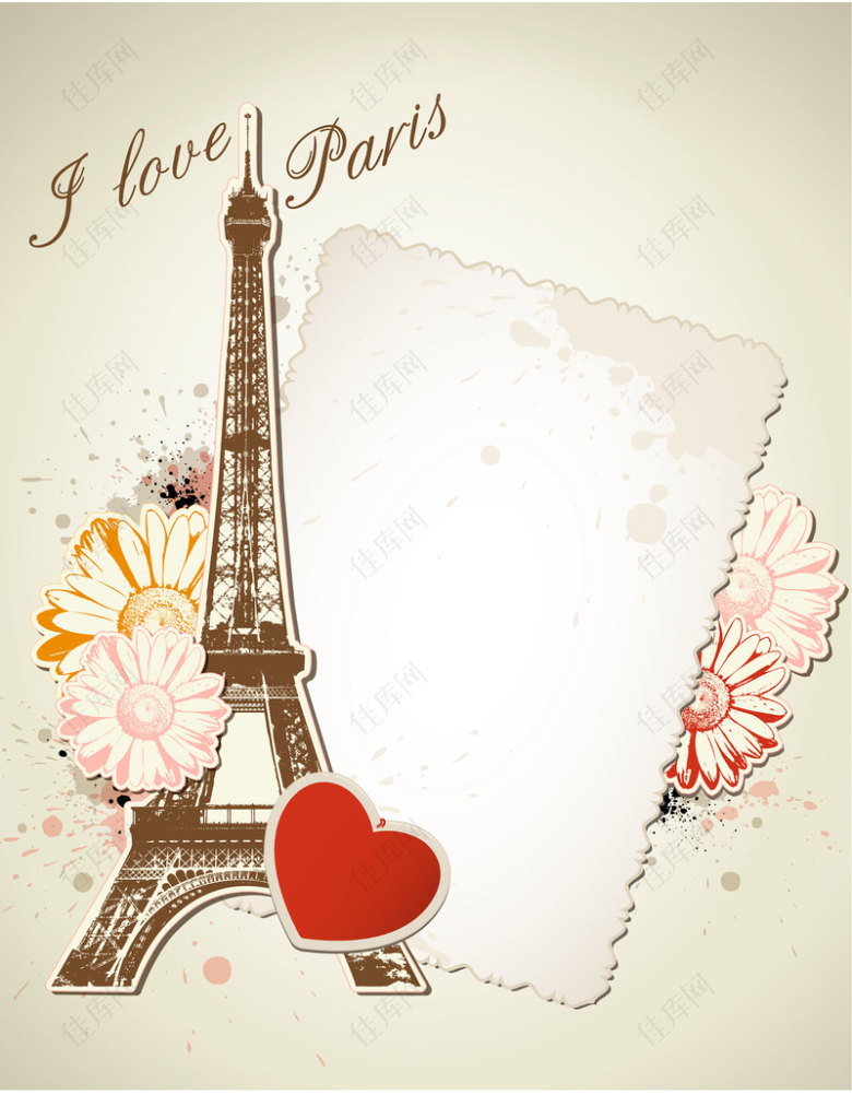 巴黎埃菲尔铁塔花朵艺术字背景