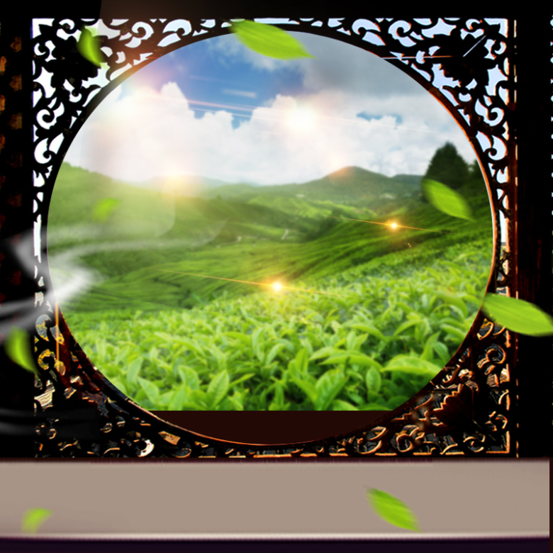 绿色茶园木窗户茶叶PSD分层主图背景素材