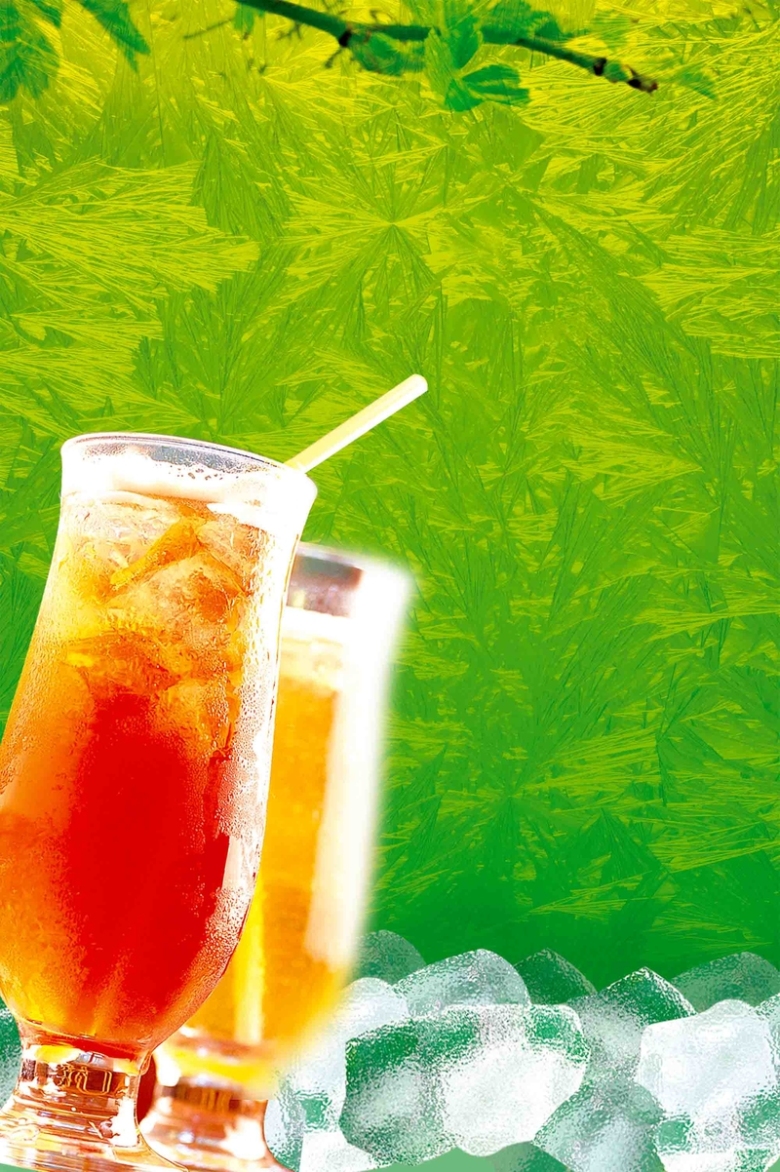 简约清新绿色饮料饮品清凉果汁冰水海报背景