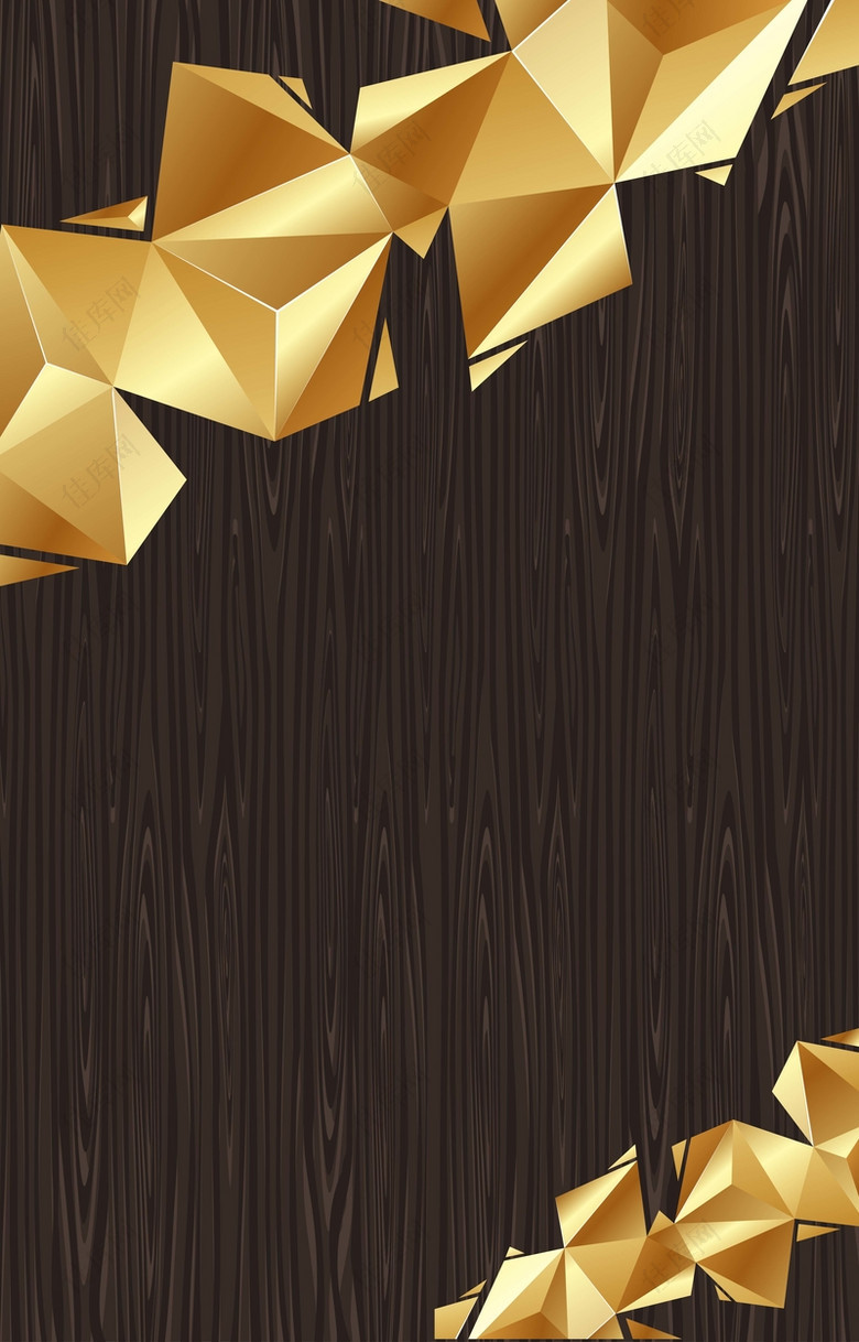 木板上金色的折纸背景素材
