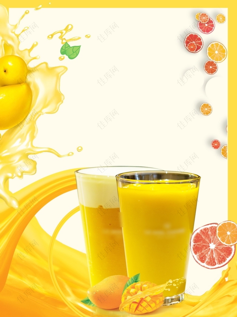 芒果榨汁小清新果汁PSD素材