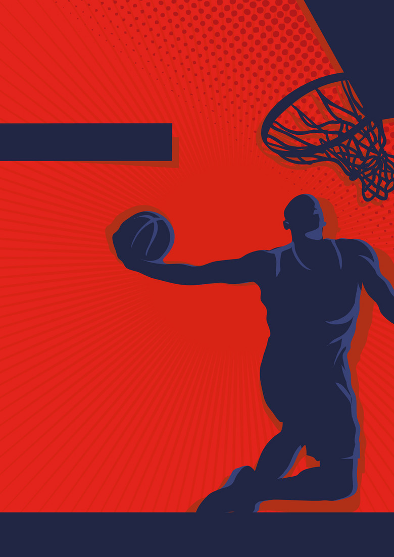 手绘卡通篮球球赛运动员剪影海报背景素材