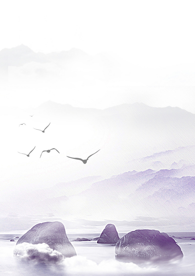 黑白古风山水水墨风景摄影海鸥背景素材