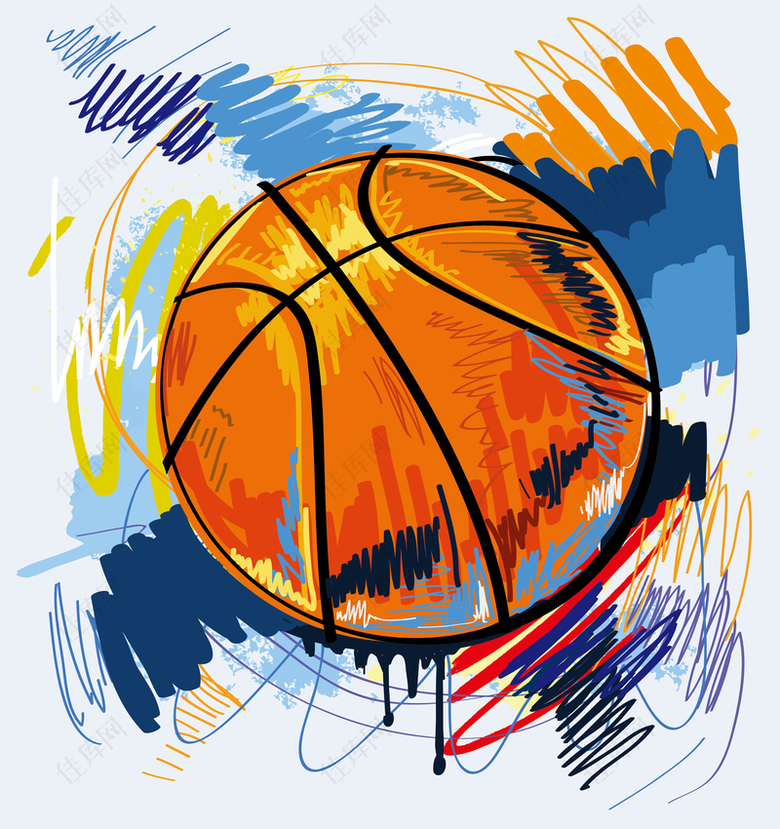 卡通手绘篮球背景图