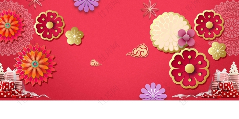新年春节红色大气立体3d中国风背景banner