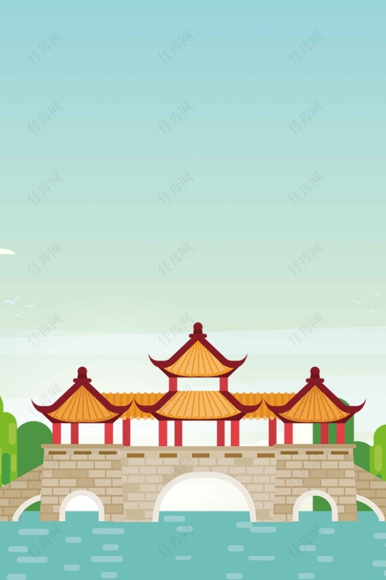 扁平化复古中国风古建筑背景
