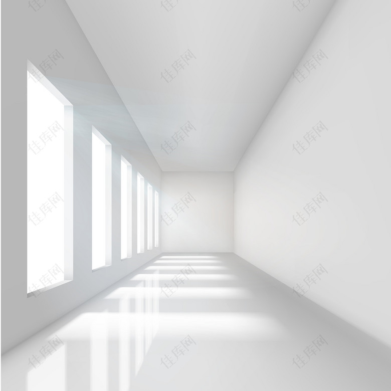 3D白色室内走廊背景