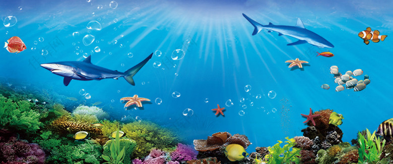 深海补水化妆品浪漫童趣环保海报背景