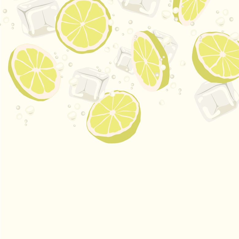 柠檬切片和冰块饮料海报背景