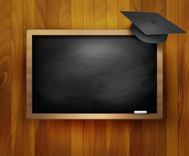 精美黑板与博士帽教育矢量背景