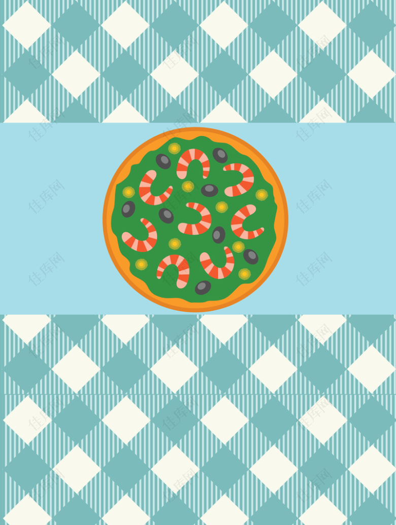 菱形格底纹披萨美食矢量背景素材