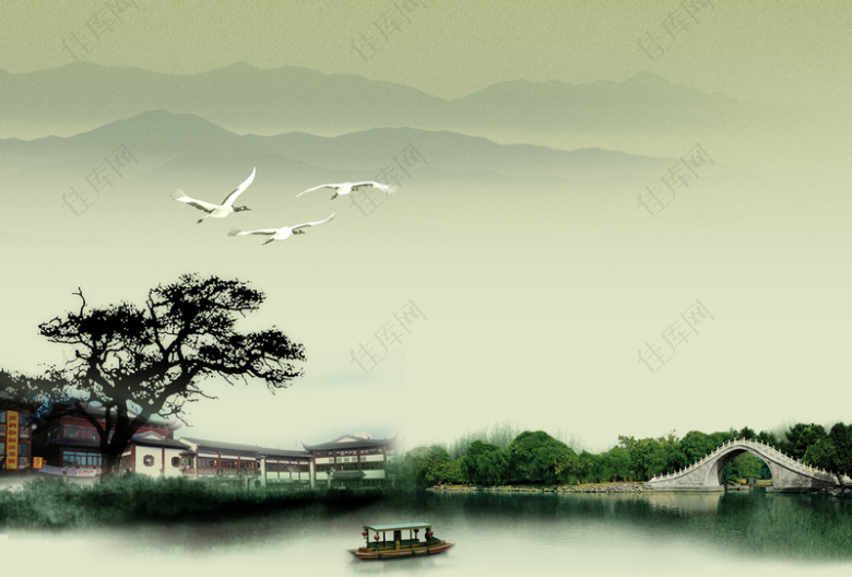 中国风企业文化水墨画海报背景素材