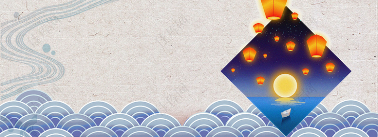 中秋节古典孔明灯中国风灰色背景