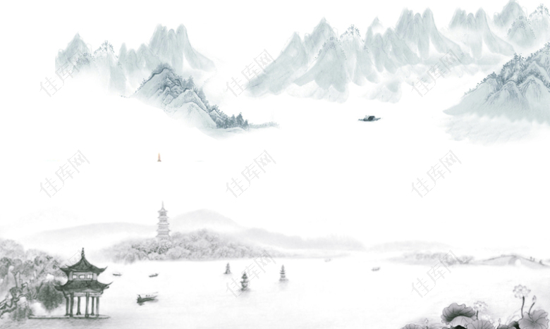 中式山水水墨画海报PSD背景素材