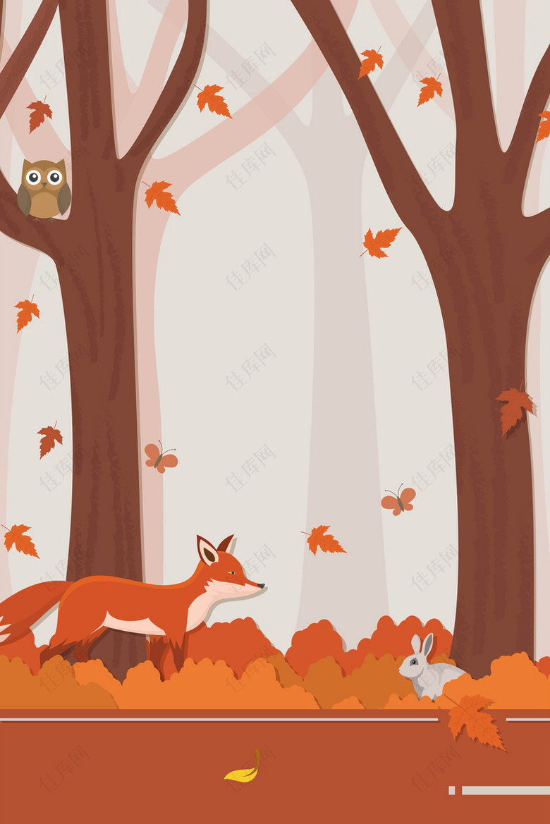 卡通狐狸森林插画平面广告