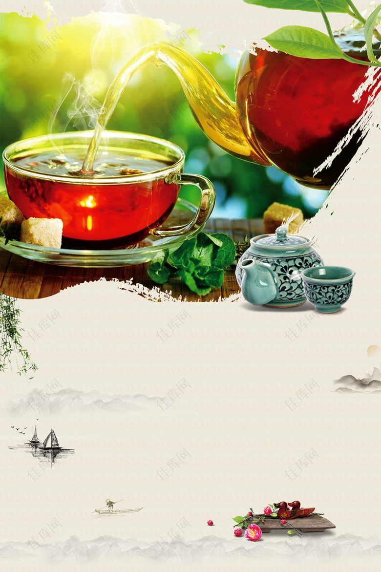 茶叶绿茶茶海报设计PSD背景图