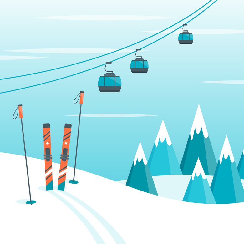 卡通雪山滑雪缆车背景素材
