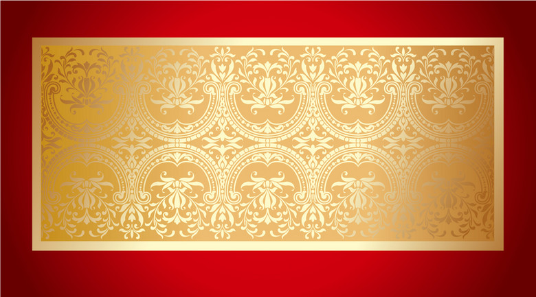 金色花纹红色边框背景素材