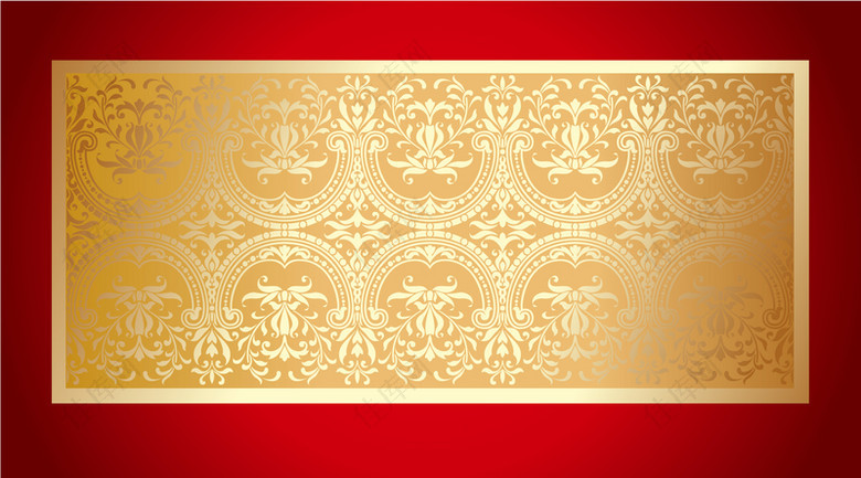 金色花纹红色边框背景素材