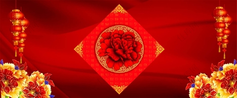红色质感新年花开富贵淘宝背景
