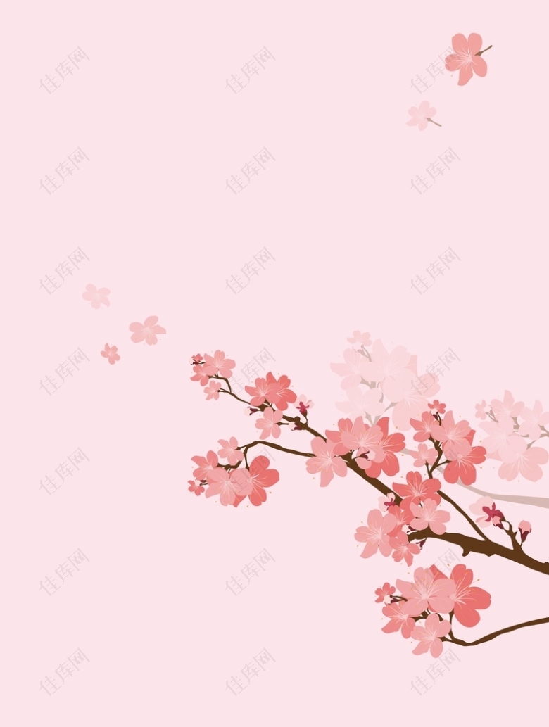 矢量水彩手绘樱花枝条背景
