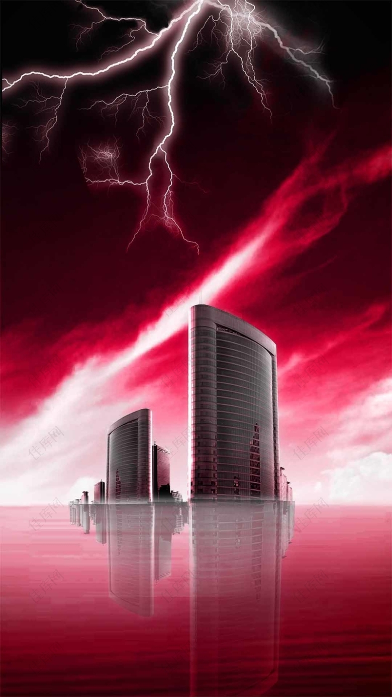 红色大气闪电地产建筑H5背景