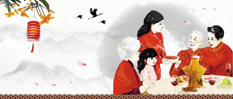 春节中国风白色淘宝海报背景
