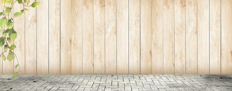 清新文艺复古木板地砖绿叶背景