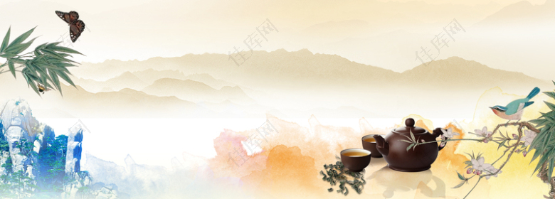 中国风茶文艺大气景色背景