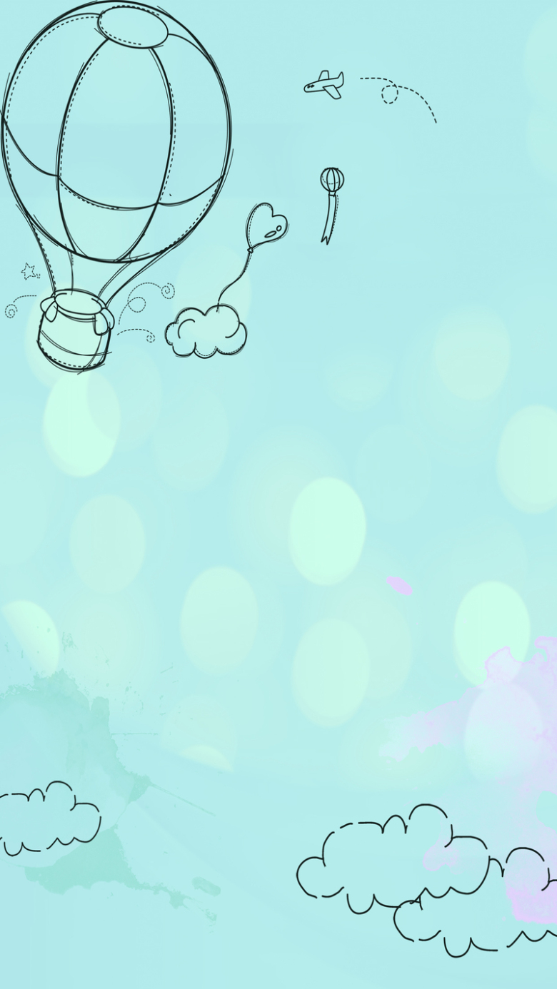 浅蓝色儿童童趣可爱云朵热气球H5背景