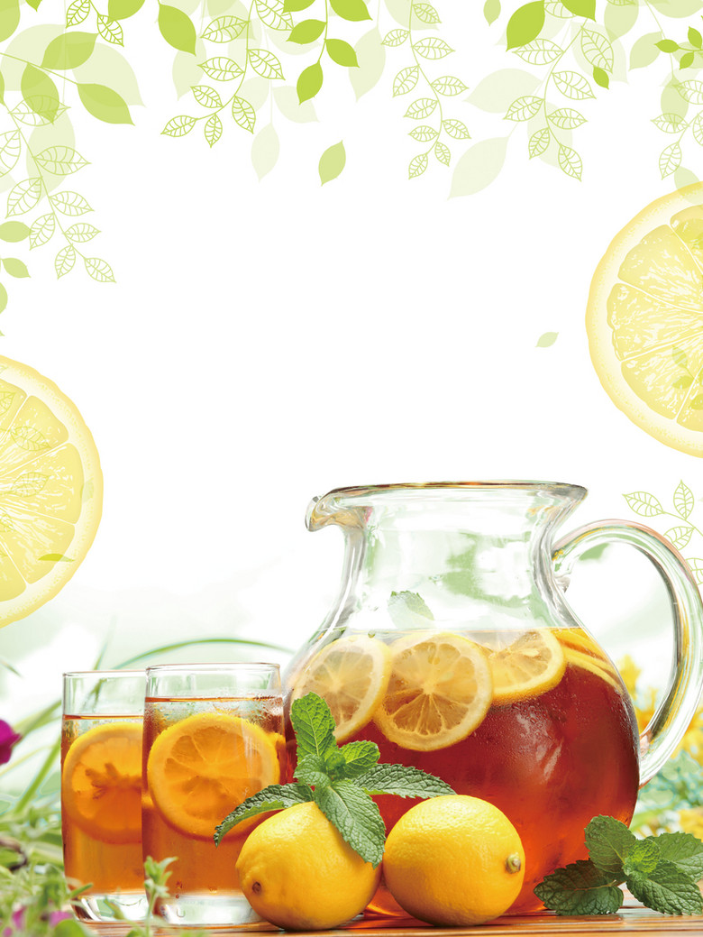 柠檬红茶清新饮品促销海报psd分层背景